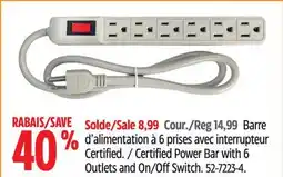 Canadian Tire Certified Power Bar with 6 Outlets and On/Off Switch offer