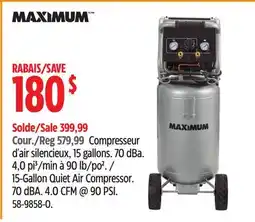 Canadian Tire MAXIMUM 15-Gallon Quiet Air Compressor. 70 dBA. 4.0 CFM @ 90 PSI offer