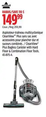 Canadian Tire BISSELL CleanView Plus Bagless Canister with Hard Floor & Combination Floor Tools offer