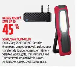 Canadian Tire Selected Work Lights, Transmitters, Fluid Transfer Products and Nitrile Gloves offer