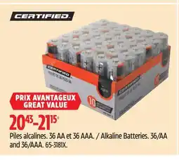 Canadian Tire Certified Alkaline Batteries. 36/AA and 36/AAA offer