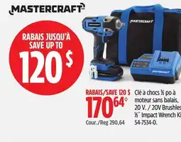 Canadian Tire Mastercraft 20V Brushless 1⁄2˝ Impact Wrench Kit offer