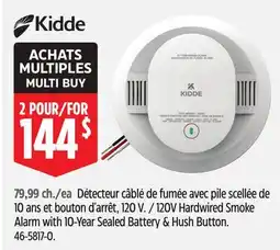 Canadian Tire Kidde 120V Hardwired Smoke Alarm with 10-Year Sealed Battery & Hush Button offer