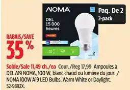 Canadian Tire NOMA 100W A19 LED Bulbs, Warm White or Daylight offer