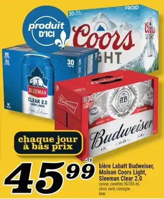 Marché Richelieu BIÈRE LABATT BUDWEISER, MOLSON COORS LIGHT, SLEEMAN CLEAR 2.0 offer