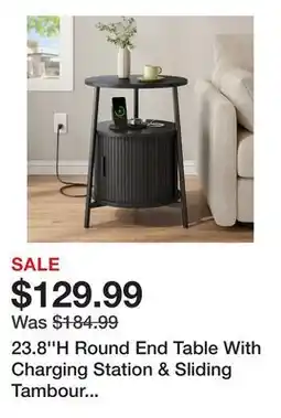 Wayfair 23.8''H Round End Table With Charging Station & Sliding Tambour Door, Fluted Side Table With Storage offer