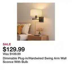 Wayfair Dimmable Plug-in/Hardwired Swing Arm Wall Sconce With Bulb offer