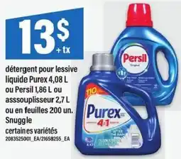 Maxi détergent pour lessive liquide Purex ou Persil ou asssouplisseur ou en feuilles 200 un. Snuggle offer