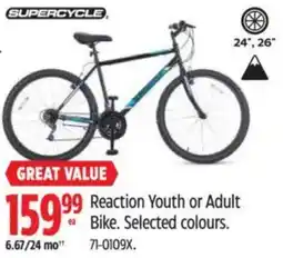 Canadian Tire SUPERCYCLE Reaction Youth or Adult ea Bike offer