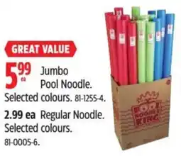 Canadian Tire Jumbo Pool 2.99 ea Regular Noodle. Selected colours. 81-0005-6. offer