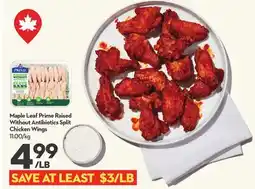 Longo's Maple Leaf Prime Raised Without Antibiotics Split Chicken Wings offer