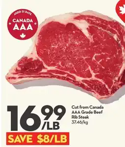 Longo's Cut from Canada AAA Grade Beef Rib Steak offer
