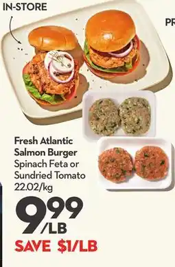Longo's Fresh Atlantic Salmon Burger Spinach Feta or Sundried Tomato offer