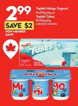Longo's Minigo Yogourt 6x60g pkg or Tubes 8x56g pkg offer