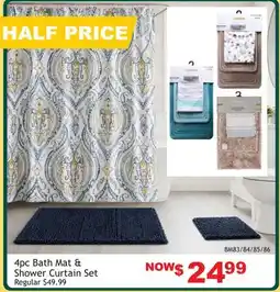 Oxford Mills 4pc Bath Mat & Shower Curtain Set offer
