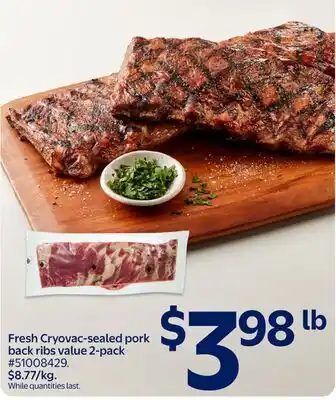Walmart Fresh Cryovac-sealed pork back ribs value 2-pack offer