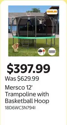 Walmart Mersco 12' Trampoline with Basketball Hoop offer