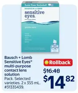 Walmart Bausch + Lomb Sensitive Eyes multi-purpose contact lens solution offer