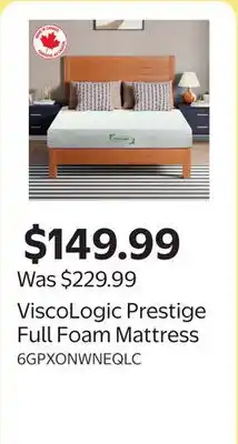 Walmart ViscoLogic Prestige Full Foam Mattress offer