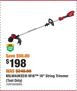 Home Depot MILWAUKEE M18 16 String Trimmer (Tool Only) offer