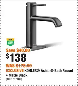 Home Depot EXCLUSIVE KOHLER Ashan Bath Faucet • Matte Black offer