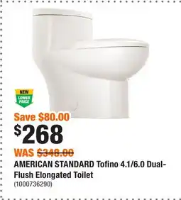 Home Depot AMERICAN STANDARD Tofino 4.1/6.0 Dual-Flush Elongated Toilet offer