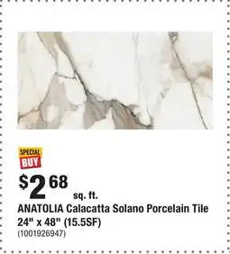 Home Depot ANATOLIA Calacatta Solano Porcelain Tile 24 x 48 (15.5SF) offer