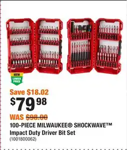 Home Depot 100-PIECE MILWAUKEE SHOCKWAVE Impact Duty Driver Bit Set offer