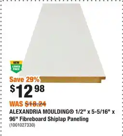Home Depot ALEXANDRIA MOULDING 1/2 x 5-5/16 x 96 Fibreboard Shiplap Paneling offer