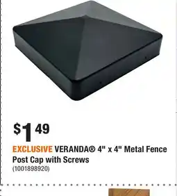 Home Depot EXCLUSIVE VERANDA 4 x 4 Metal Fence Post Cap with Screws offer