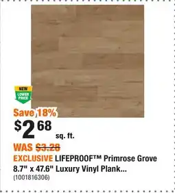 Home Depot EXCLUSIVE LIFEPROOF Primrose Grove 8.7 x 47.6 Luxury Vinyl Plank Flooring (20.06 sq. ft. / case) offer