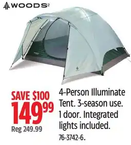 Canadian Tire WOODS 4-Person Illuminate Tent offer