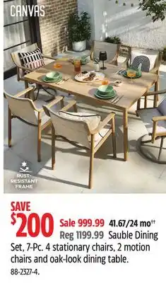 Canadian Tire Canvas Sauble Dining Set, 7-Pc. 4 stationary chairs, 2 motion chairs and oak-look dining table offer