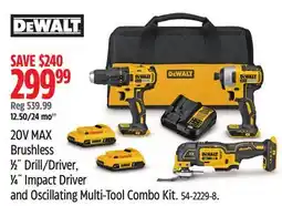 Canadian Tire DEWALT 20V MAX Brushless 1/2 Drill Driver, 1/4 Impact Driver and Oscillating Multi-Tool Combo Kit offer