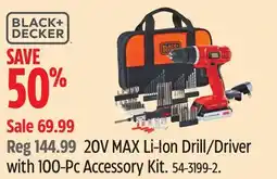 Canadian Tire BLACK+DECKER 20V MAX Li-Ion Drill Driver with 100-Pc Accessory Kit offer