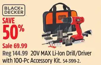 Canadian Tire BLACK+DECKER 20V MAX Li-Ion Drill Driver with 100-Pc Accessory Kit offer