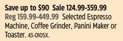 Canadian Tire Selected Espresso Machine, Coffee Grinder, Panini Maker or Toaster offer