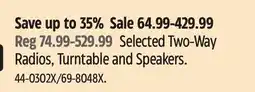 Canadian Tire Selected Two-Way Radios, Turntable and Speakers offer