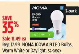 Canadian Tire NOMA 100W A19 LED Bulbs offer