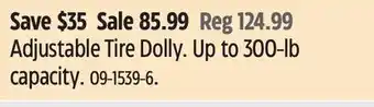 Canadian Tire Motomaster Adjustable Tire Dolly offer
