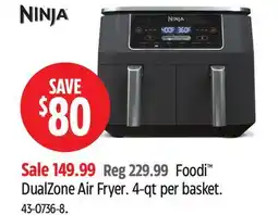 Canadian Tire Foodi DualZone Air Fryer. 4 qt per basket offer
