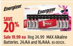 Canadian Tire Energizer MAX Alkaline Batteries offer