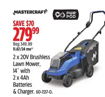 Canadian Tire 2 x 20V Brushless Lawn Mower, 14 with 2 x 4Ah Batteries & Charger offer
