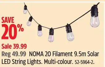 Canadian Tire NOMA 20 Filament 9.5m Solar LED String Lights offer