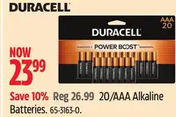 Canadian Tire Duracell 20/AAA Alkaline Batteries offer