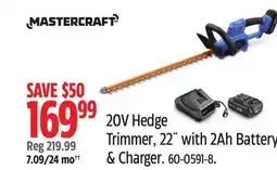 Canadian Tire MASTERCRAFT 20V Hedge Trimmer, 22 with 2Ah Battery & Charger offer