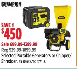 Canadian Tire Selected Portable Generators or Chipper/ Shredder offer