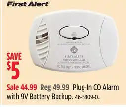 Canadian Tire First Alert Plug-In CO Alarm with 9V Battery Backup offer