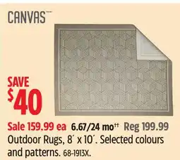 Canadian Tire CANVAS Outdoor Rugs, 8´ x 10´. Selected colours and patterns offer