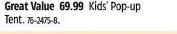 Canadian Tire WOODS Kids' Pop-up Tent offer
